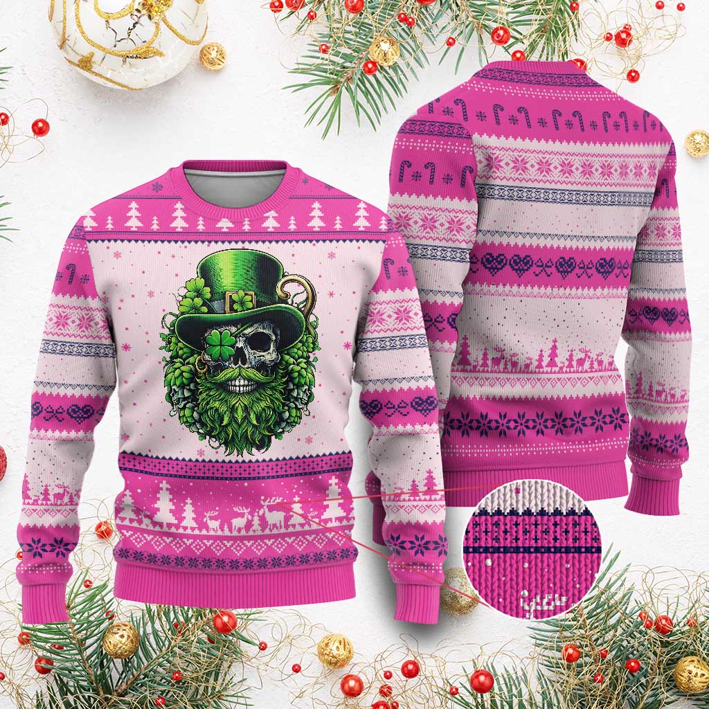 Irish Leprechaun Skull Ugly Christmas Sweater St Patricks Day Party Gift TS12 Hot Pink Print Your Wear
