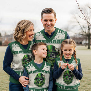 Irish Leprechaun Skull V-Neck Knit Sweater Vest St Patricks Day Party Gift TS12 Beige Green Print Your Wear
