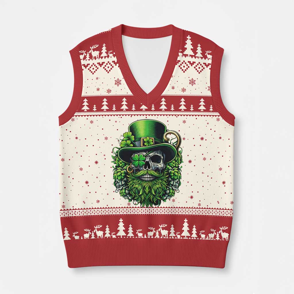 Irish Leprechaun Skull V-Neck Knit Sweater Vest St Patricks Day Party Gift TS12 Beige Red Print Your Wear