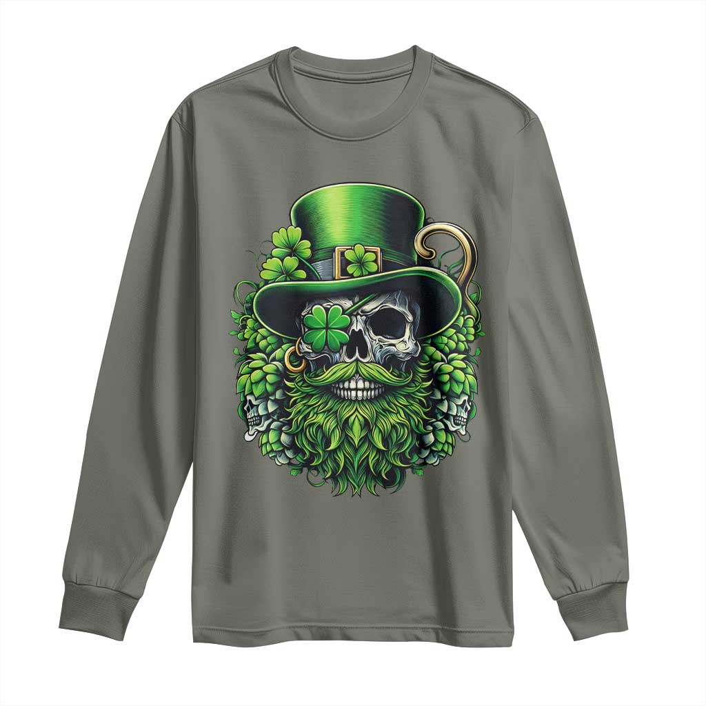 Irish Leprechaun Skull Long Sleeve Shirt St Patricks Day Party Gift TS12 Military Green Print Your Wear