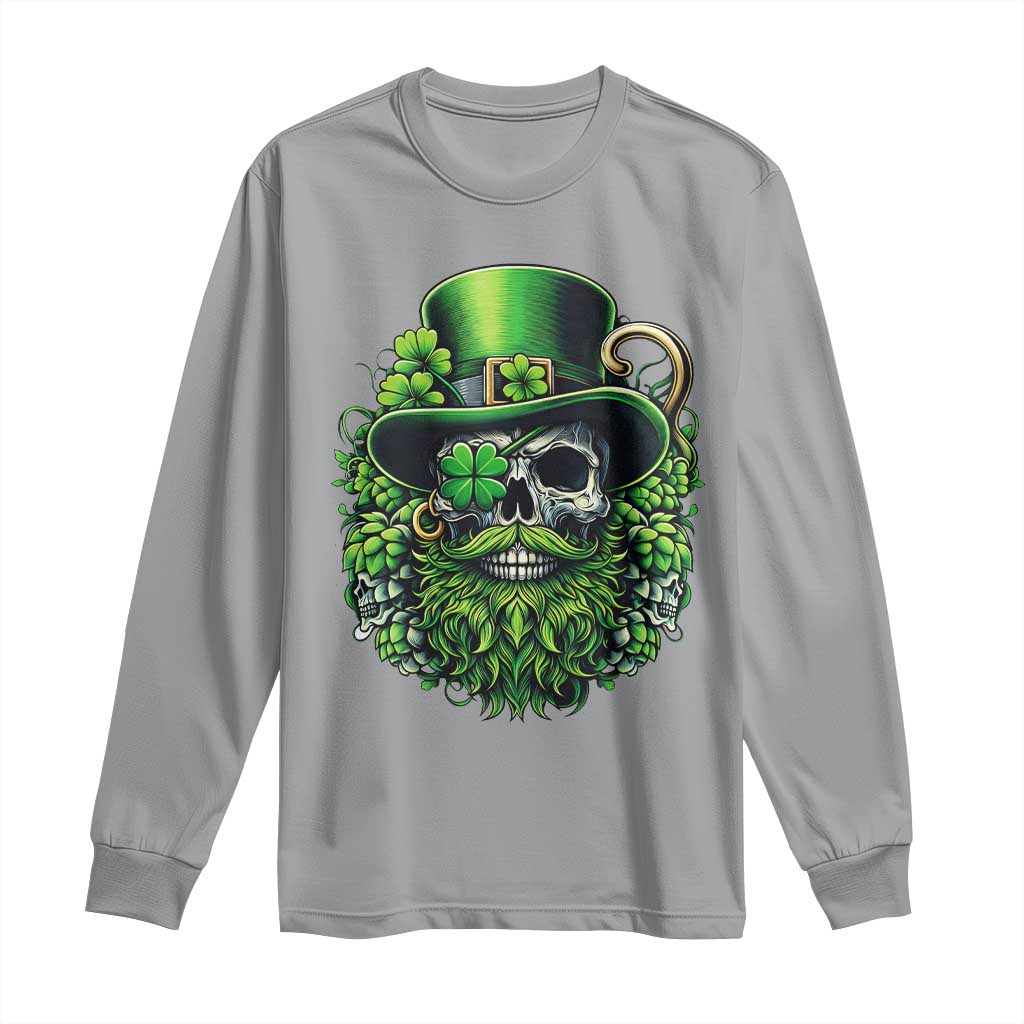 Irish Leprechaun Skull Long Sleeve Shirt St Patricks Day Party Gift TS12 Sport Gray Print Your Wear