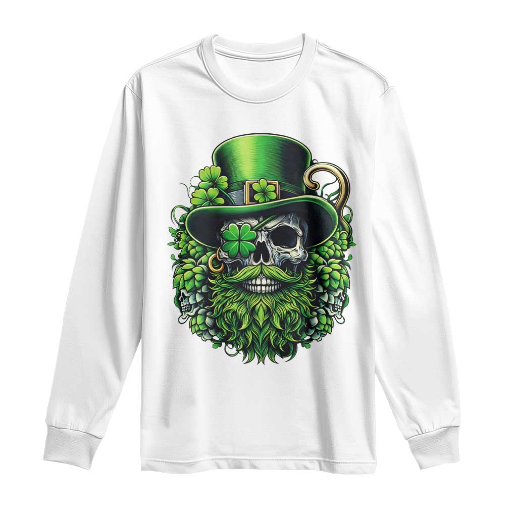 Irish Leprechaun Skull Long Sleeve Shirt St Patricks Day Party Gift TS12 White Print Your Wear
