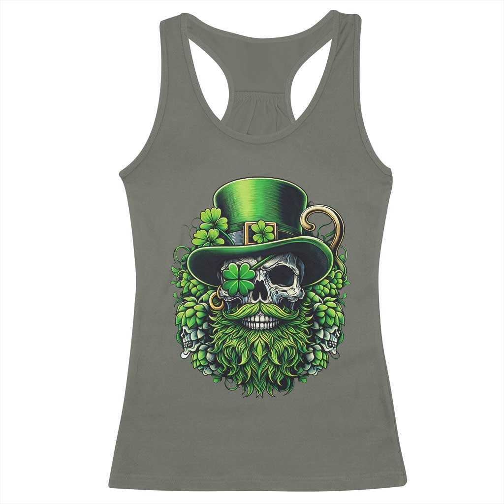 Irish Leprechaun Skull Racerback Tank Top St Patricks Day Party Gift TS12 Military Green Print Your Wear