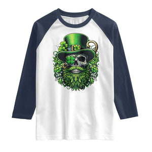 Irish Leprechaun Skull Raglan Shirt St Patricks Day Party Gift TS12 White Navy Print Your Wear