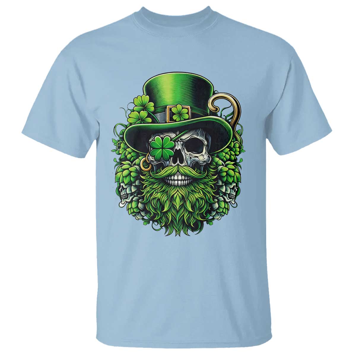 Irish Leprechaun Skull T Shirt St Patricks Day Party Gift TS12 Light Blue Print Your Wear