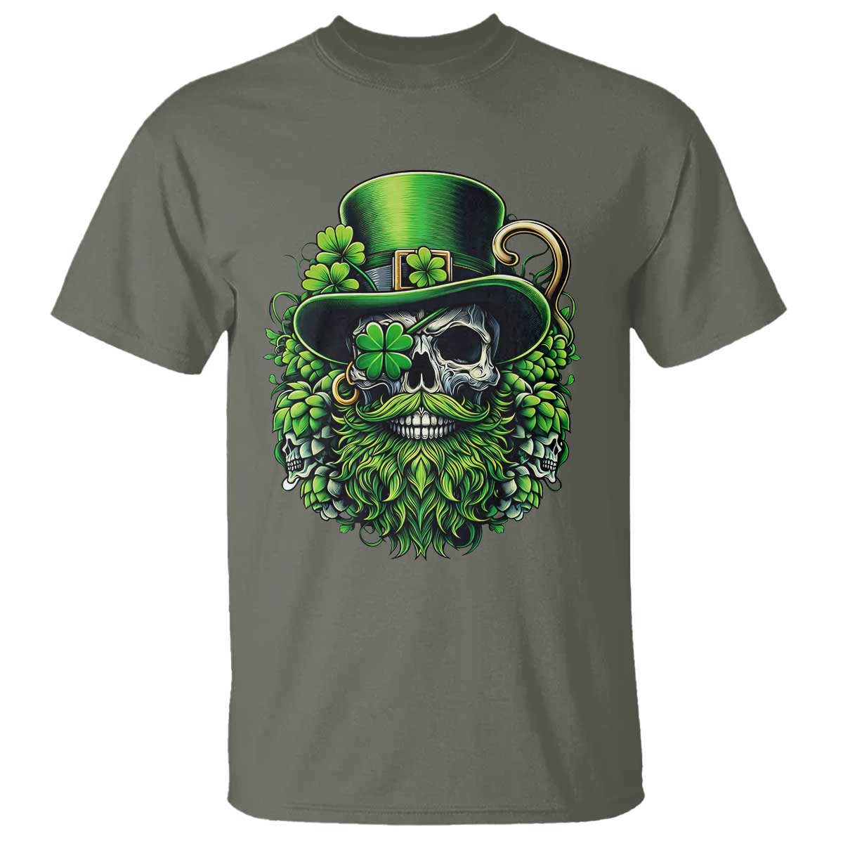 Irish Leprechaun Skull T Shirt St Patricks Day Party Gift TS12 Military Green Print Your Wear