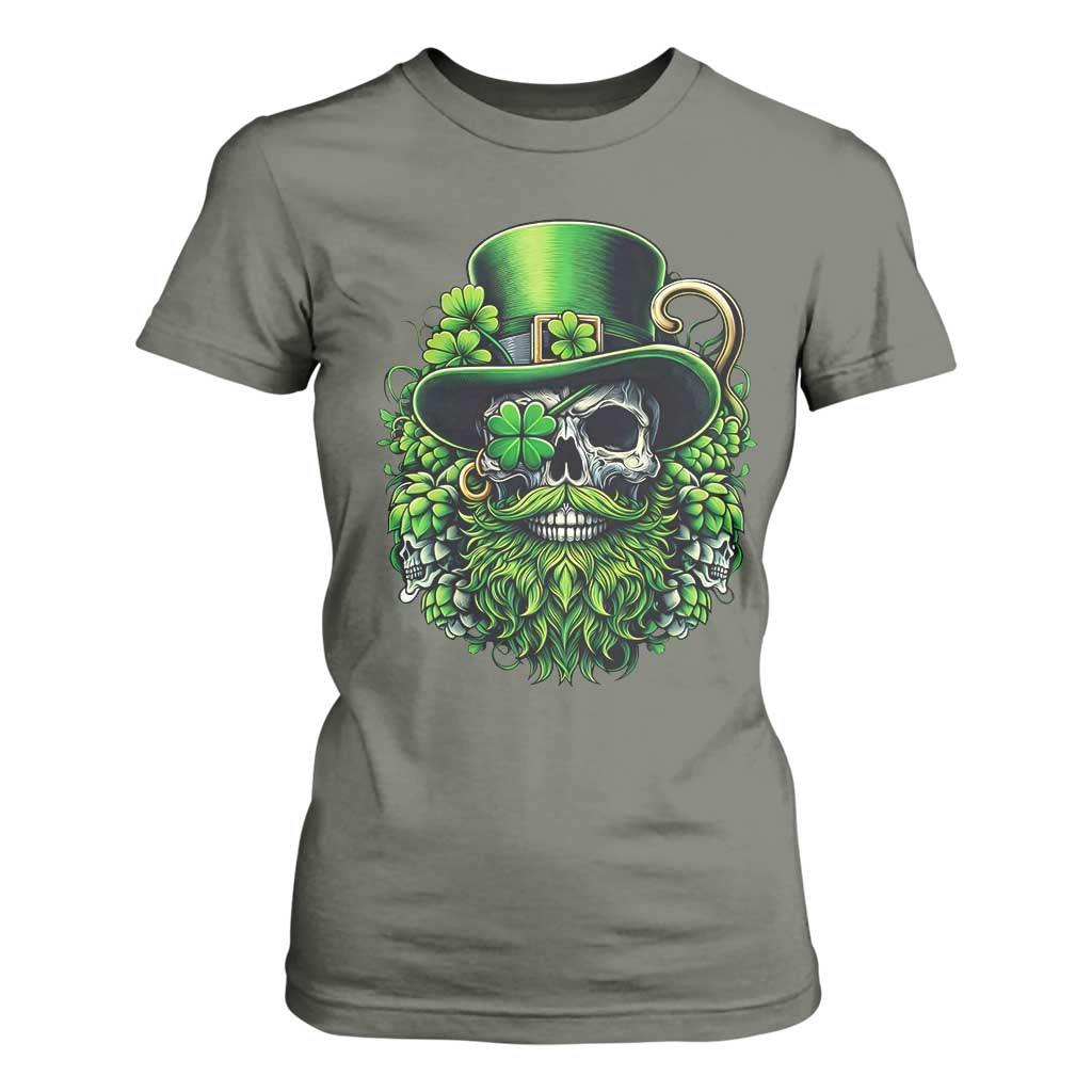 Irish Leprechaun Skull T Shirt For Women St Patricks Day Party Gift TS12 Military Green Print Your Wear