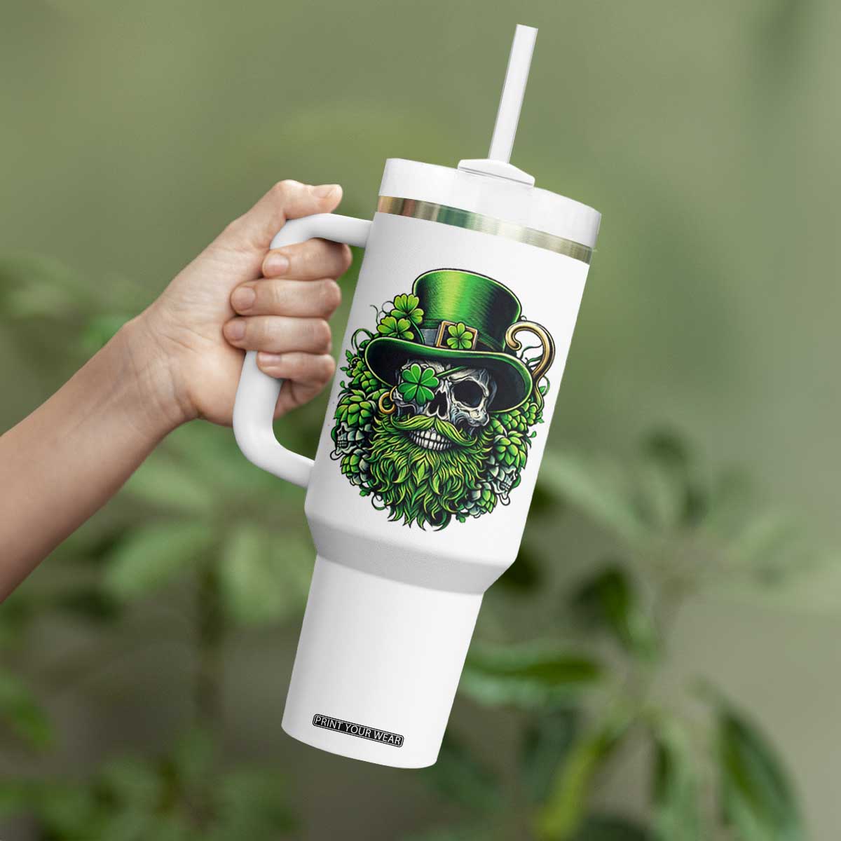 Irish Leprechaun Skull Tumbler With Handle St Patricks Day Party Gift TS12 Print Your Wear