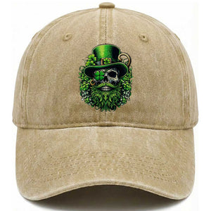 Irish Leprechaun Skull Washed Cotton Baseball Cap St Patricks Day Party Gift TS12 Print Your Wear