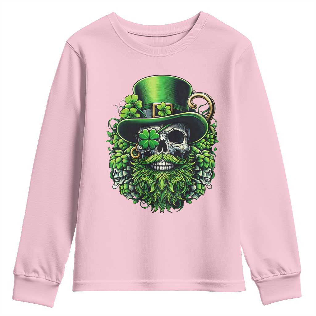 Irish Leprechaun Skull Youth Sweatshirt St Patricks Day Party Gift TS12 Light Pink Print Your Wear