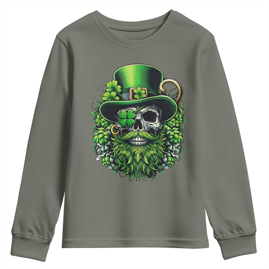 Irish Leprechaun Skull Youth Sweatshirt St Patricks Day Party Gift TS12 Military Green Print Your Wear