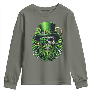 Irish Leprechaun Skull Youth Sweatshirt St Patricks Day Party Gift TS12 Military Green Print Your Wear