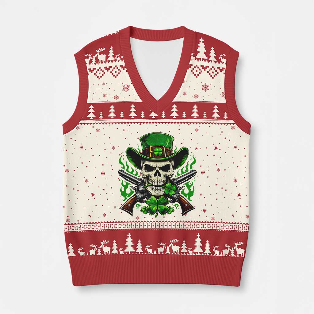 Irish Cowboy Skeleton V-Neck Knit Sweater Vest St Patricks Day Party Gift TS12 Beige Red Print Your Wear