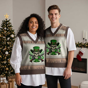 Irish Cowboy Skeleton V-Neck Knit Sweater Vest St Patricks Day Party Gift TS12 Mocha Mousse Print Your Wear
