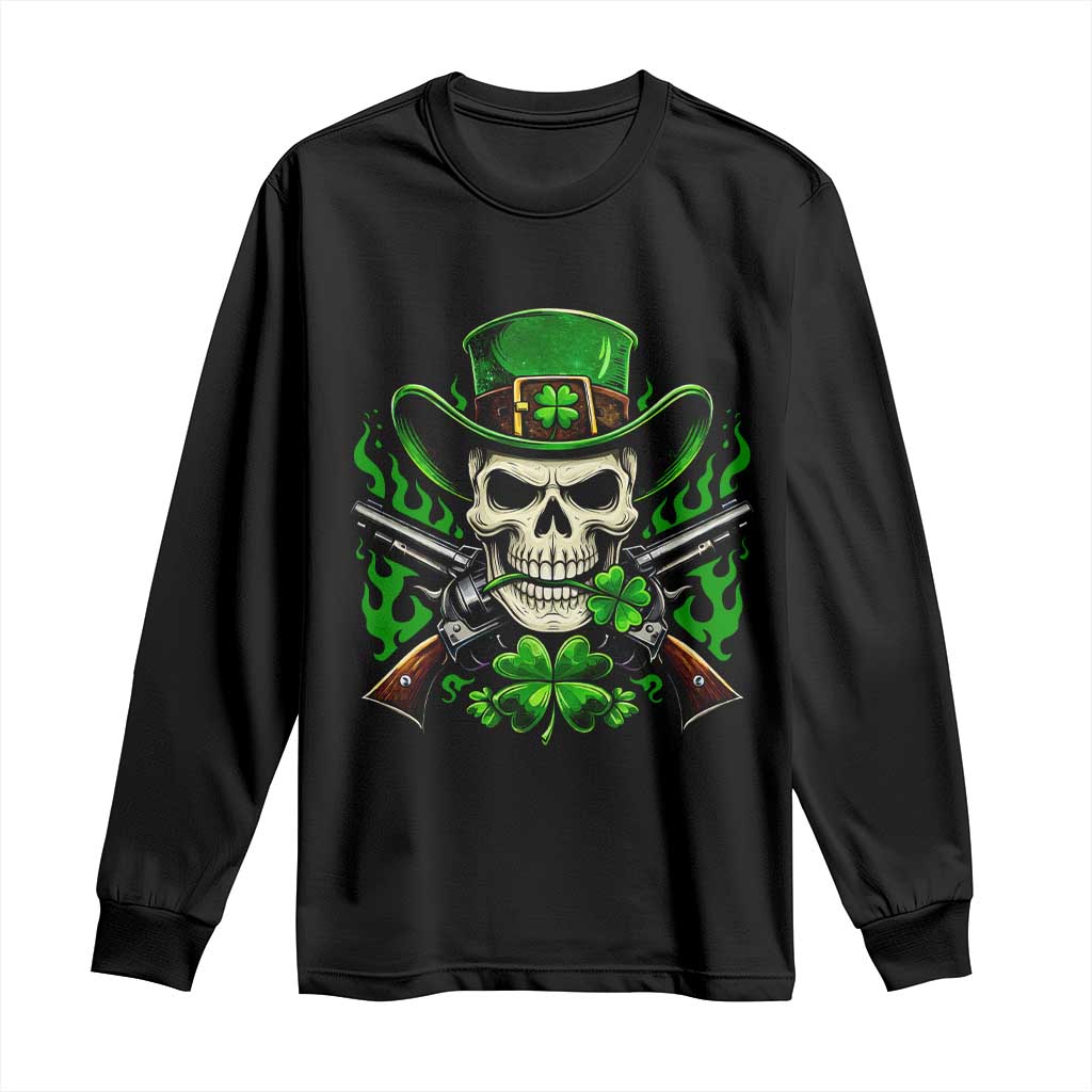 Irish Cowboy Skeleton Long Sleeve Shirt St Patricks Day Party Gift TS12 Black Print Your Wear