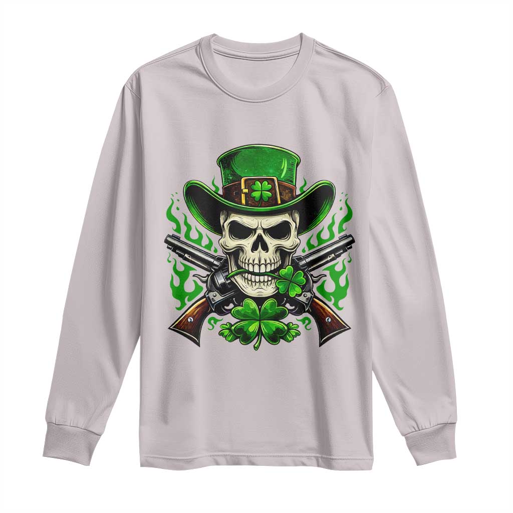 Irish Cowboy Skeleton Long Sleeve Shirt St Patricks Day Party Gift TS12 Ice Gray Print Your Wear