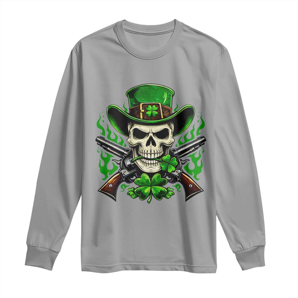 Irish Cowboy Skeleton Long Sleeve Shirt St Patricks Day Party Gift TS12 Sport Gray Print Your Wear