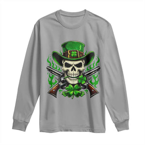 Irish Cowboy Skeleton Long Sleeve Shirt St Patricks Day Party Gift TS12 Sport Gray Print Your Wear