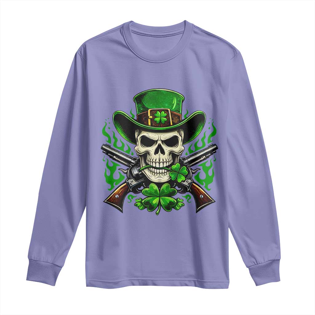 Irish Cowboy Skeleton Long Sleeve Shirt St Patricks Day Party Gift TS12 Violet Print Your Wear