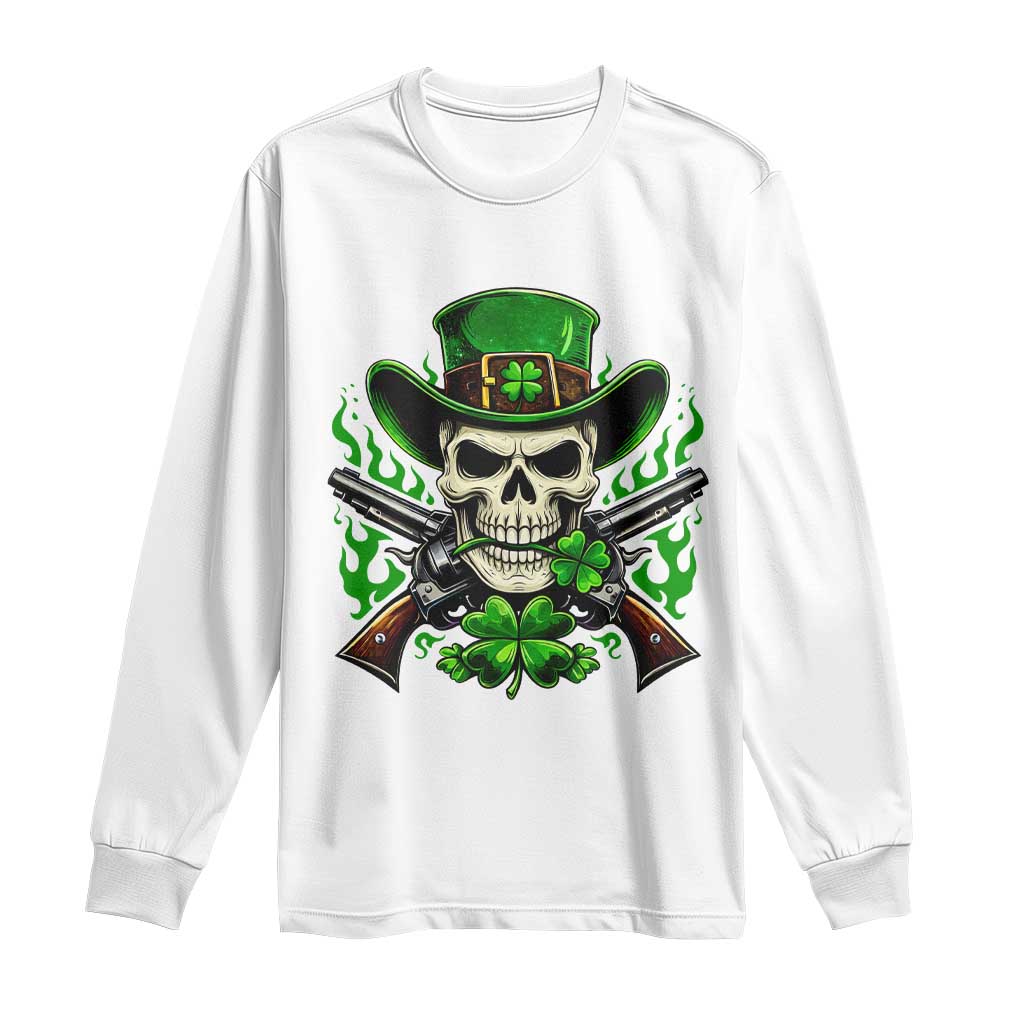 Irish Cowboy Skeleton Long Sleeve Shirt St Patricks Day Party Gift TS12 White Print Your Wear