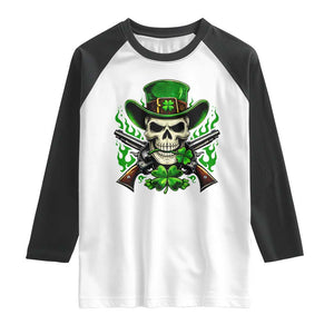 Irish Cowboy Skeleton Raglan Shirt St Patricks Day Party Gift TS12 White Black Print Your Wear