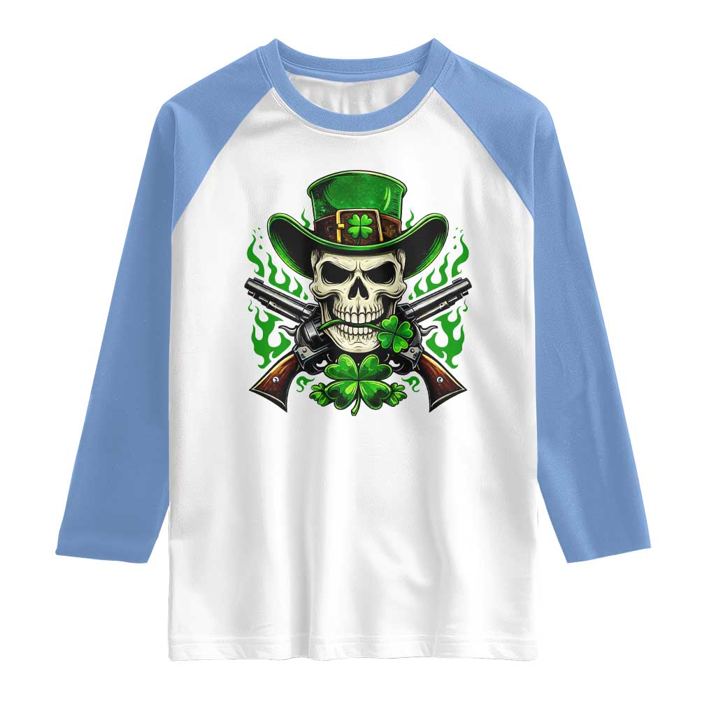 Irish Cowboy Skeleton Raglan Shirt St Patricks Day Party Gift TS12 White Carolina Blue Print Your Wear
