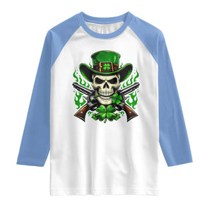 Irish Cowboy Skeleton Raglan Shirt St Patricks Day Party Gift TS12 White Carolina Blue Print Your Wear