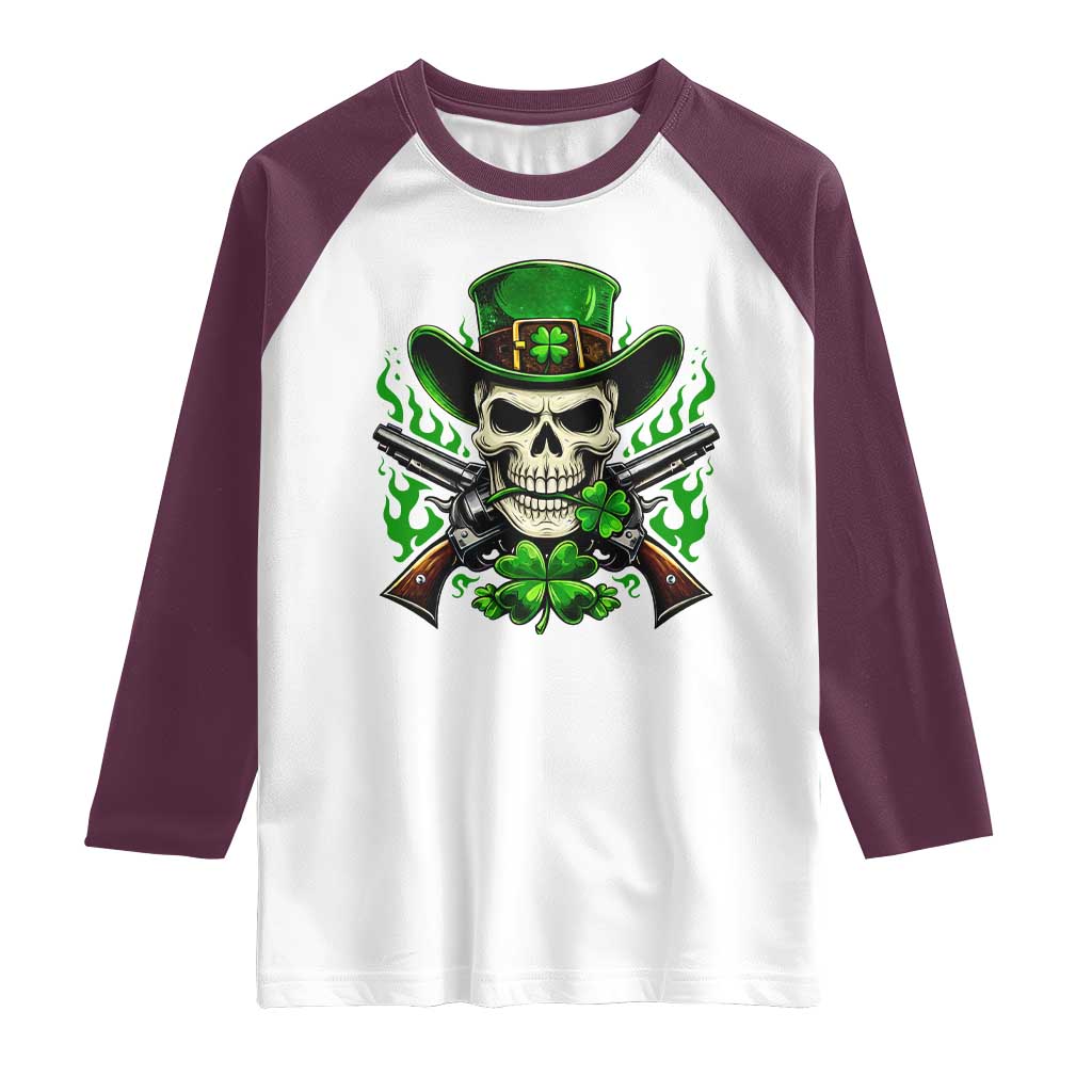 Irish Cowboy Skeleton Raglan Shirt St Patricks Day Party Gift TS12 White Maroon Print Your Wear