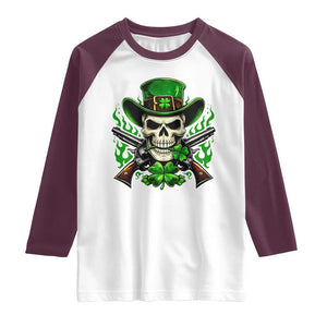 Irish Cowboy Skeleton Raglan Shirt St Patricks Day Party Gift TS12 White Maroon Print Your Wear