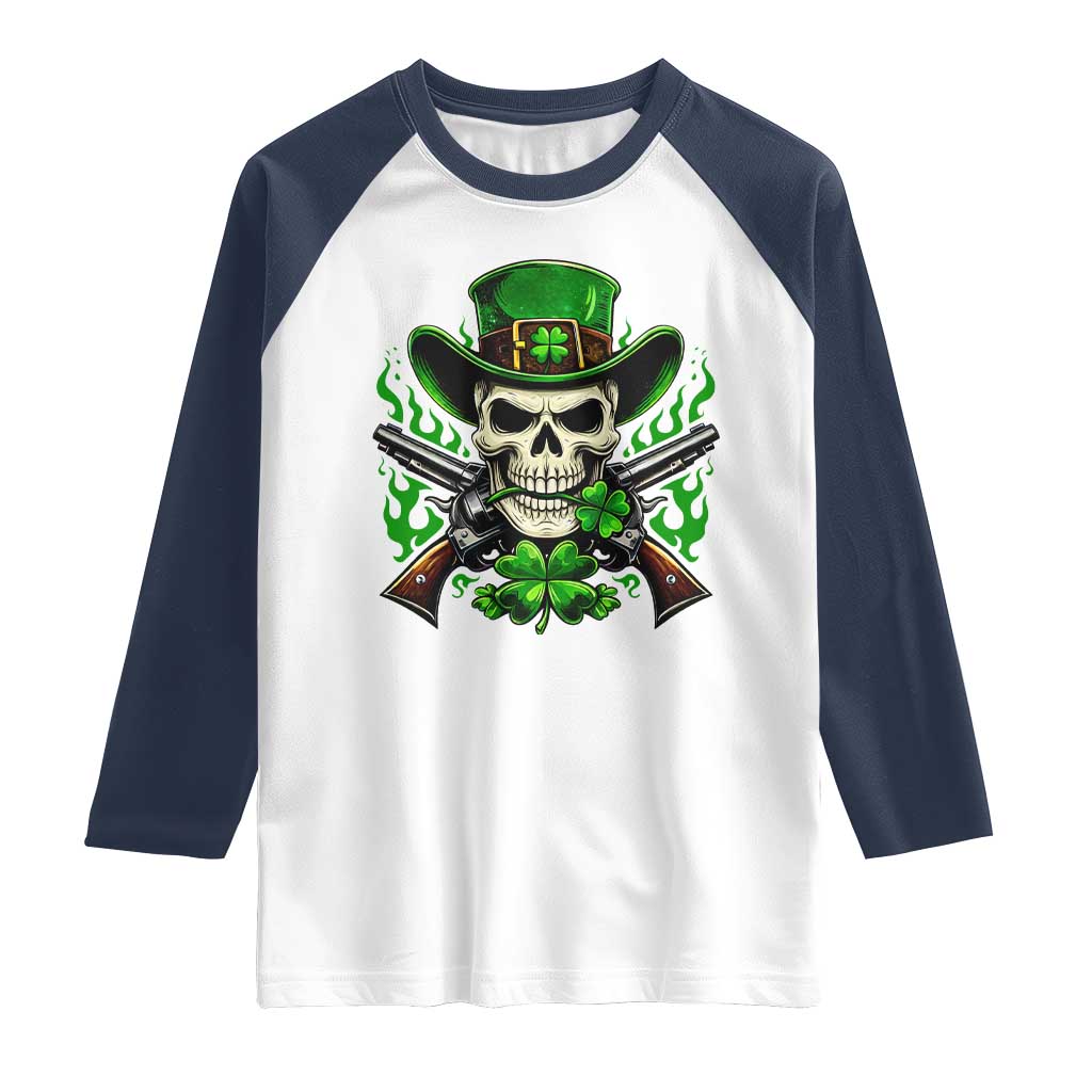 Irish Cowboy Skeleton Raglan Shirt St Patricks Day Party Gift TS12 White Navy Print Your Wear