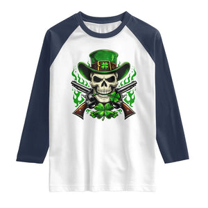 Irish Cowboy Skeleton Raglan Shirt St Patricks Day Party Gift TS12 White Navy Print Your Wear