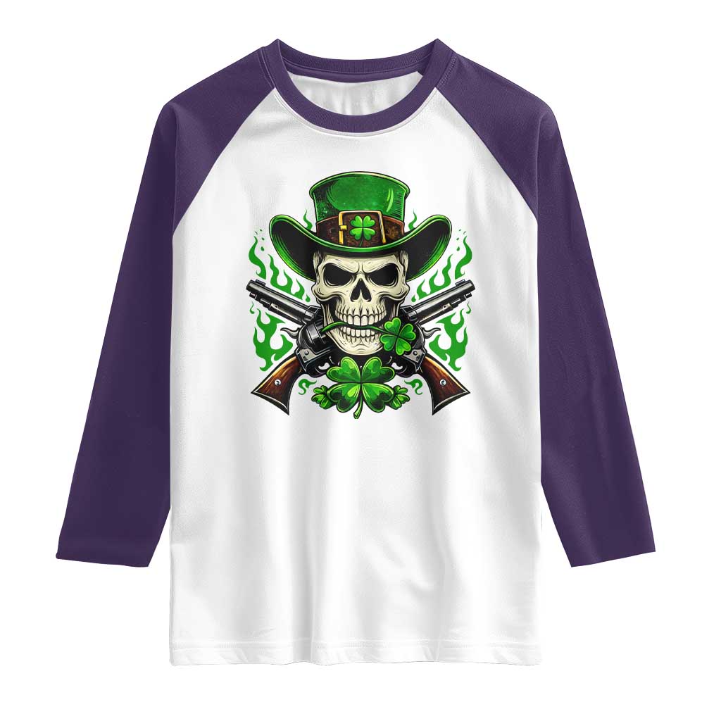Irish Cowboy Skeleton Raglan Shirt St Patricks Day Party Gift TS12 White Purple Print Your Wear
