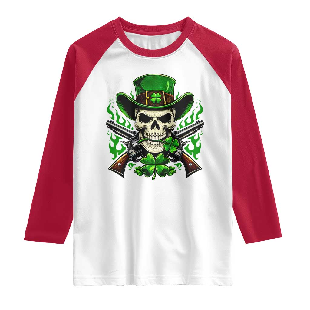 Irish Cowboy Skeleton Raglan Shirt St Patricks Day Party Gift TS12 White Red Print Your Wear