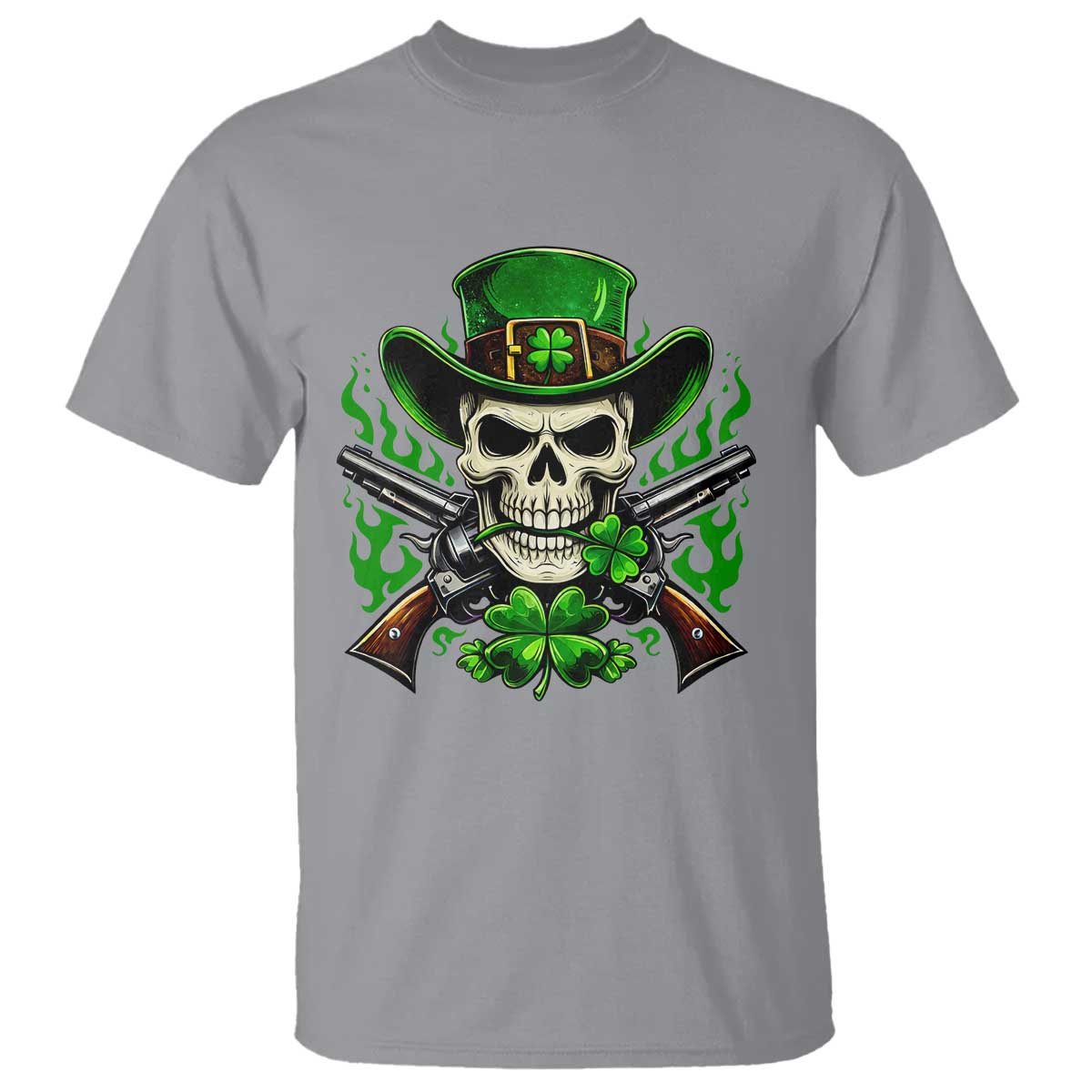 Irish Cowboy Skeleton T Shirt St Patricks Day Party Gift TS12 Sport Gray Print Your Wear