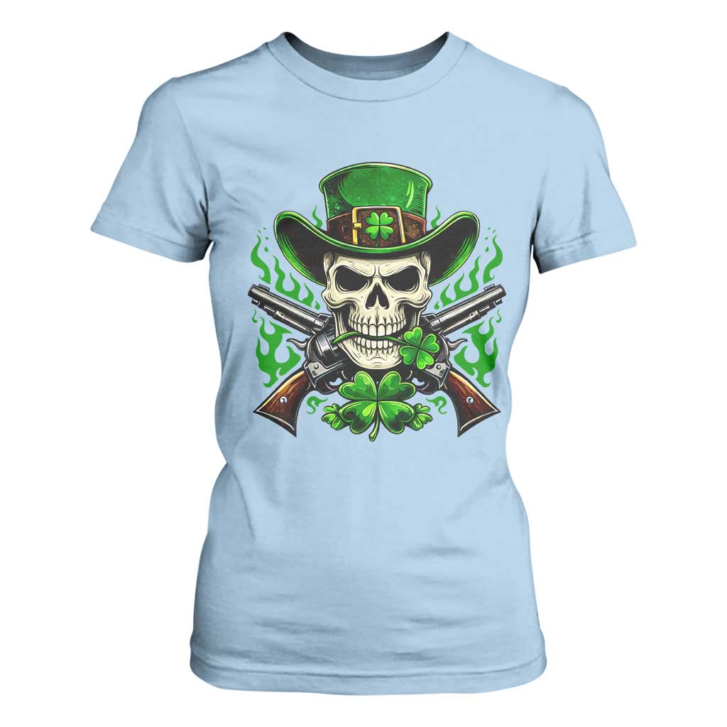 Irish Cowboy Skeleton T Shirt For Women St Patricks Day Party Gift TS12 Light Blue Print Your Wear