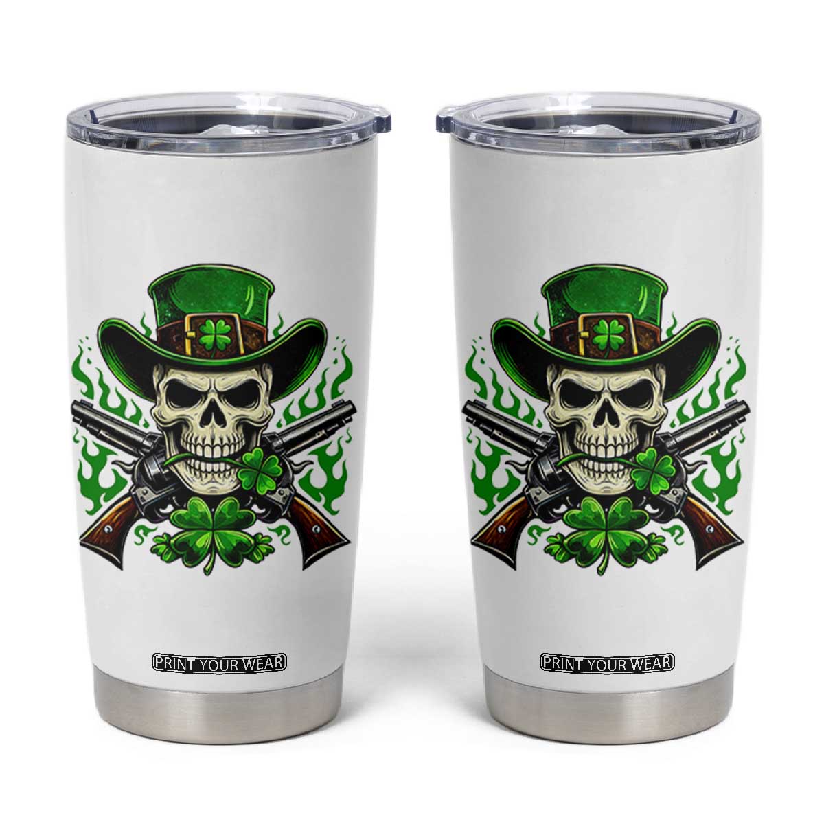 Irish Cowboy Skeleton Tumbler Cup St Patricks Day Party Gift TS12 White Print Your Wear