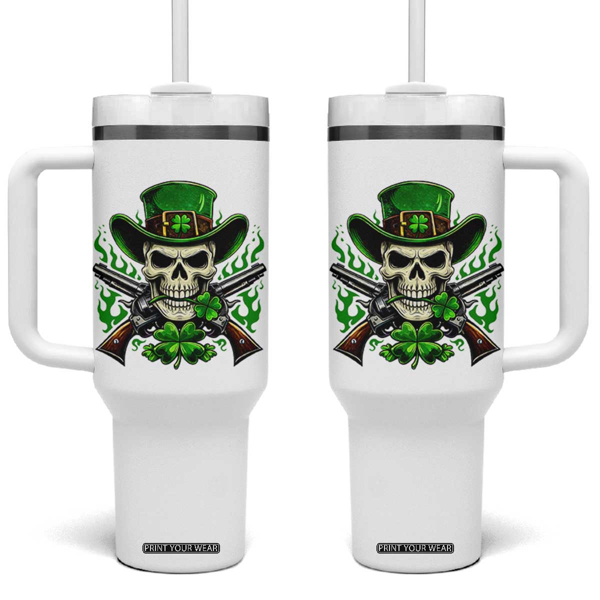 Irish Cowboy Skeleton Tumbler With Handle St Patricks Day Party Gift TS12 One Size: 40 oz White Print Your Wear