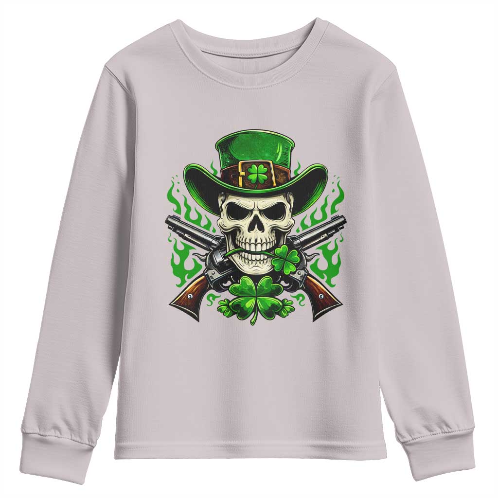 Irish Cowboy Skeleton Youth Sweatshirt St Patricks Day Party Gift TS12 Ice Gray Print Your Wear