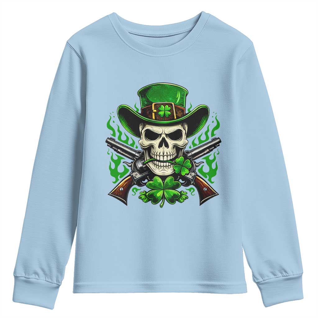 Irish Cowboy Skeleton Youth Sweatshirt St Patricks Day Party Gift TS12 Light Blue Print Your Wear