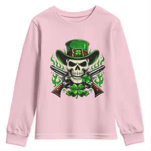 Irish Cowboy Skeleton Youth Sweatshirt St Patricks Day Party Gift TS12 Light Pink Print Your Wear
