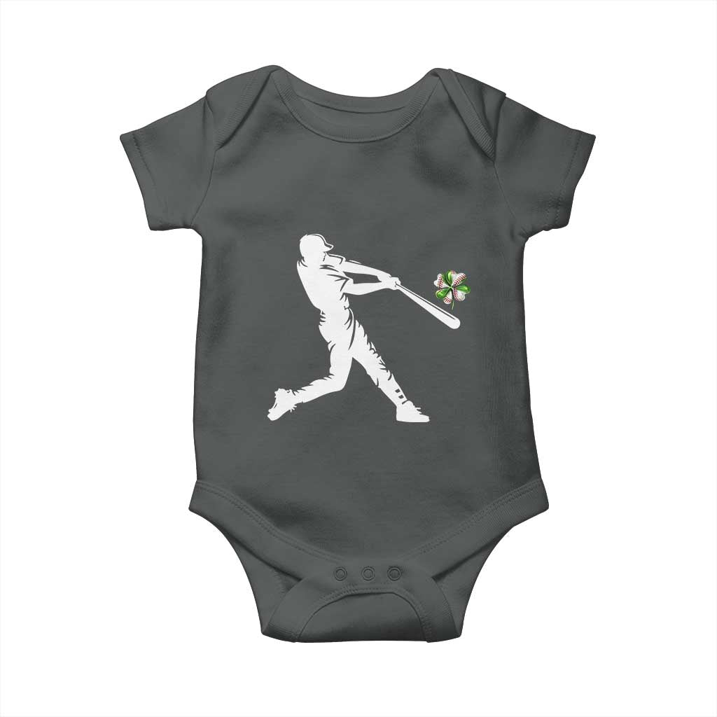 St Patricks Day Baseball Batter Baby Onesie Irish Sports Gift TS12 Dark Heather Print Your Wear
