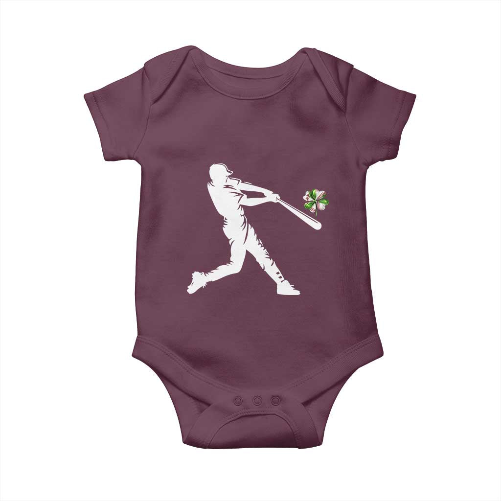 St Patricks Day Baseball Batter Baby Onesie Irish Sports Gift TS12 Maroon Print Your Wear