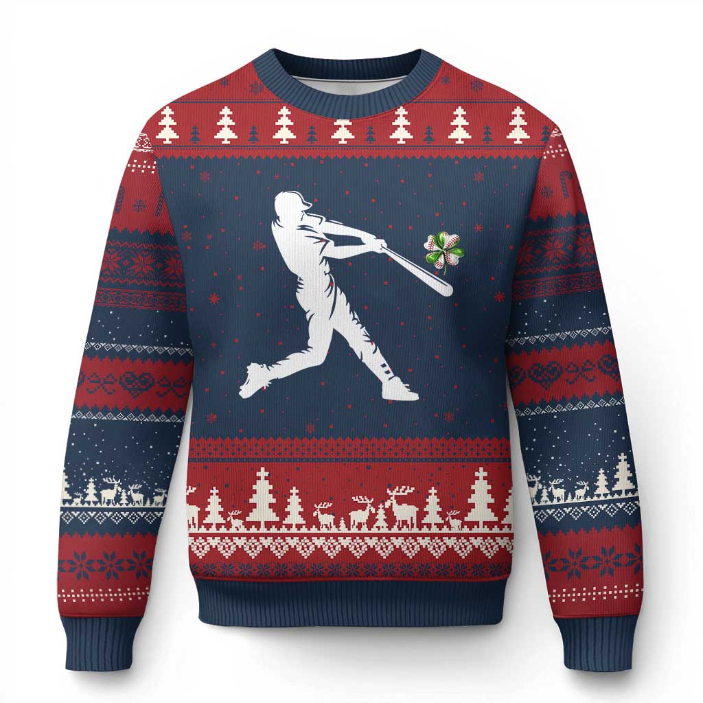 St Patricks Day Baseball Batter Ugly Christmas Sweater Irish Sports Gift TS12 Navy Red Print Your Wear