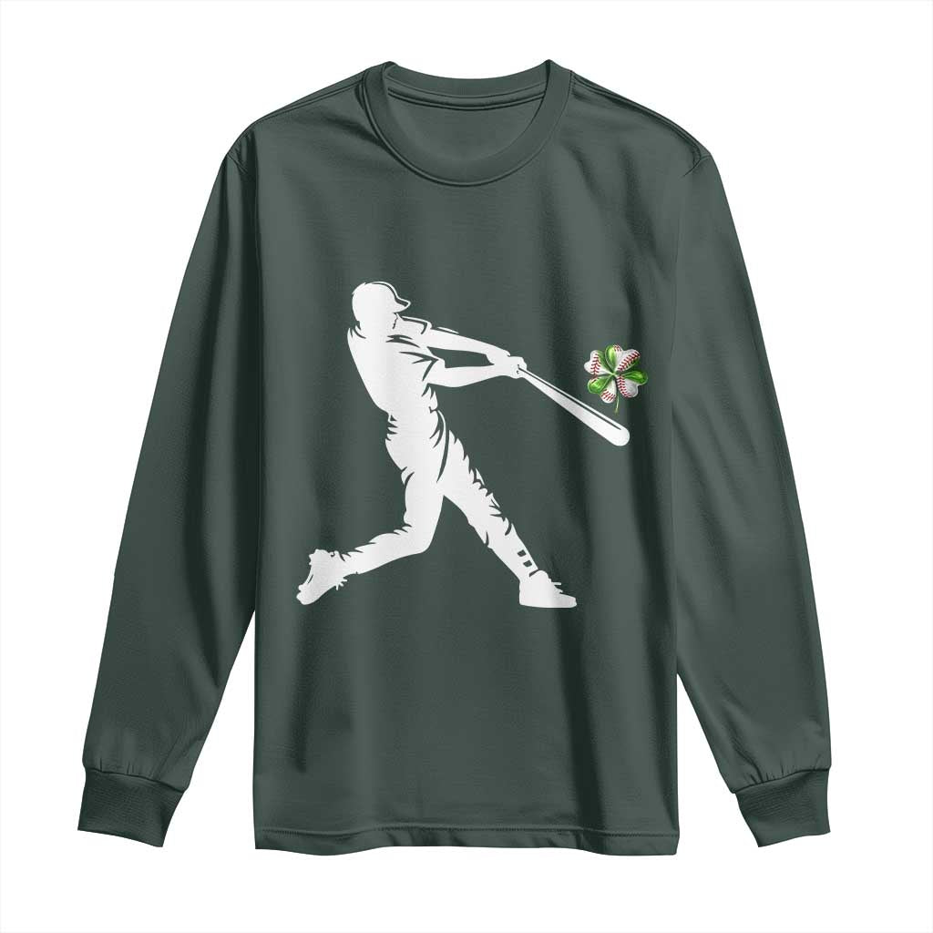 St Patricks Day Baseball Batter Long Sleeve Shirt Irish Sports Gift TS12 Dark Forest Green Print Your Wear