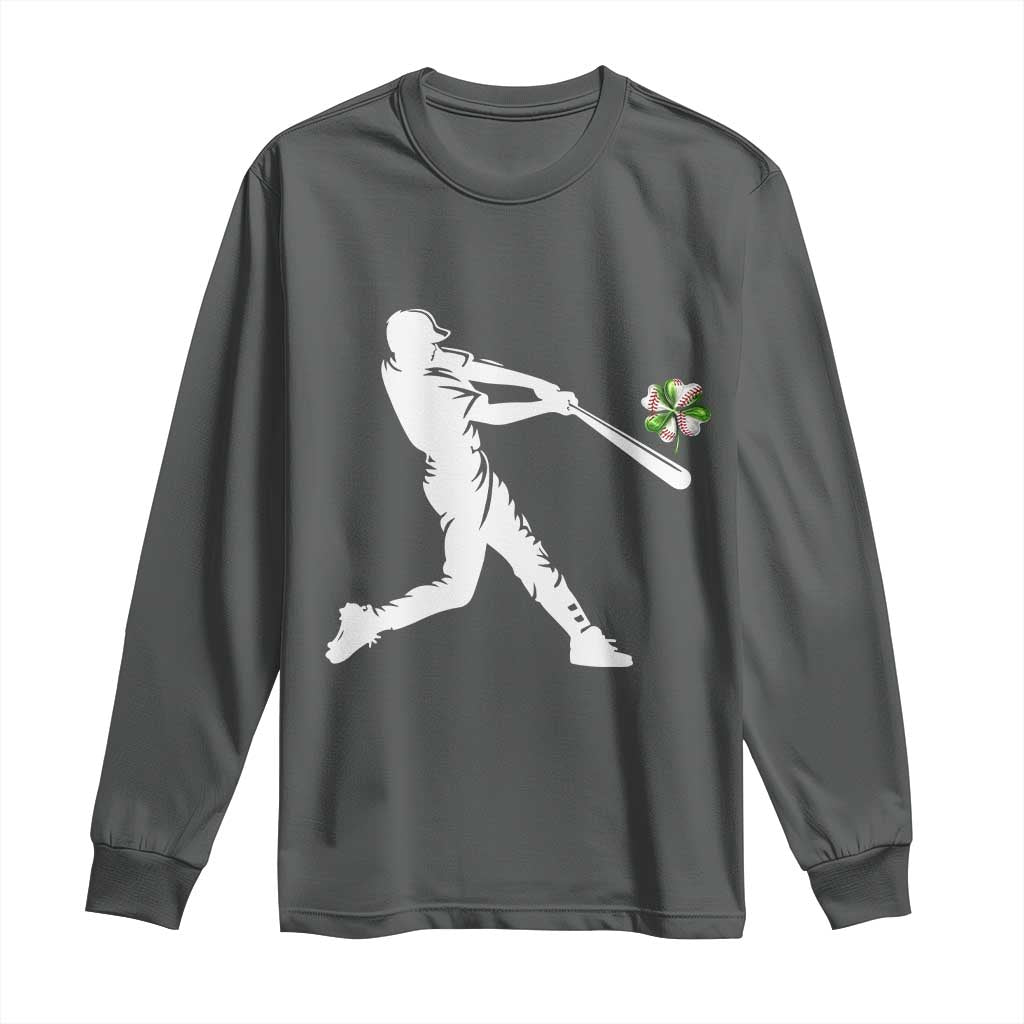 St Patricks Day Baseball Batter Long Sleeve Shirt Irish Sports Gift TS12 Dark Heather Print Your Wear