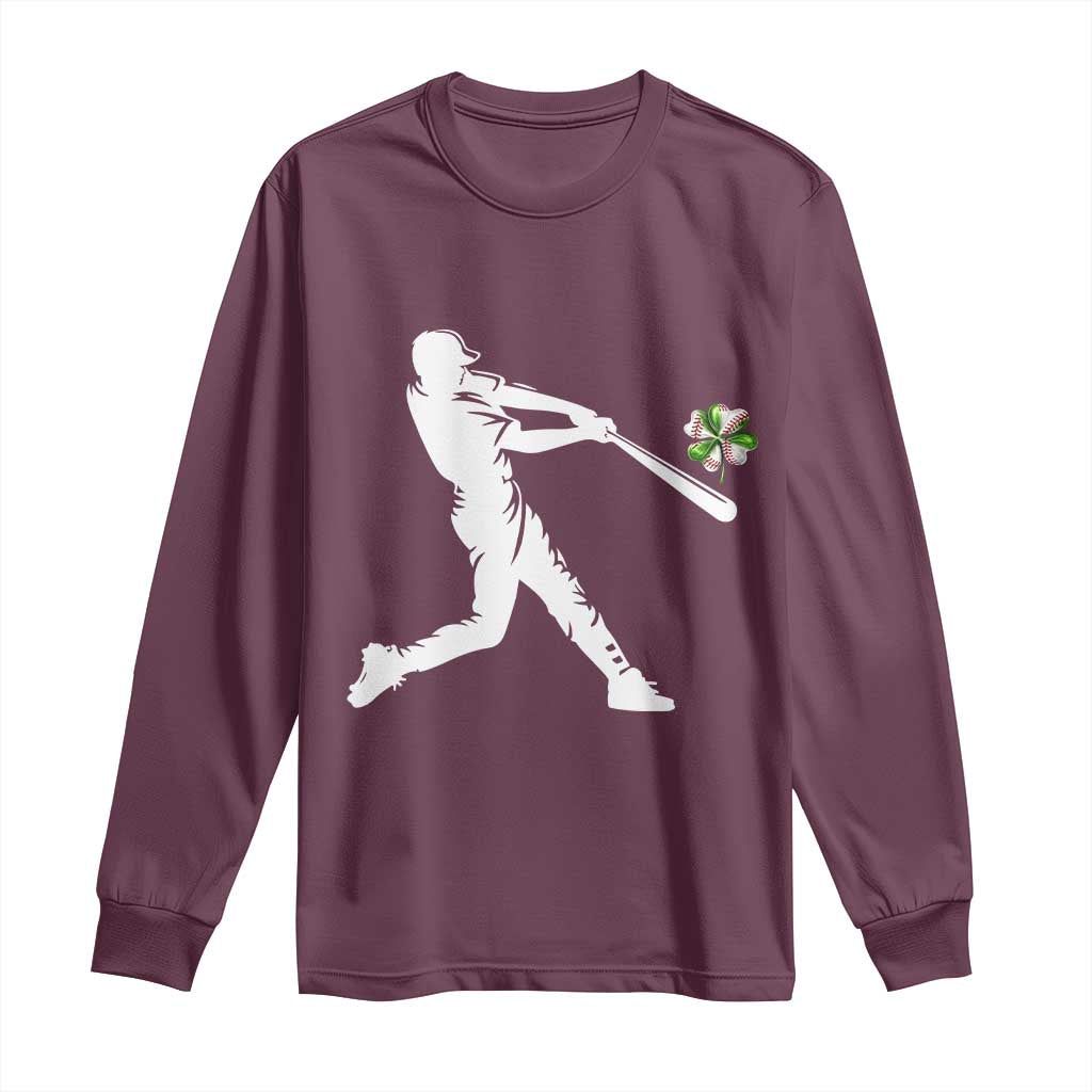 St Patricks Day Baseball Batter Long Sleeve Shirt Irish Sports Gift TS12 Maroon Print Your Wear