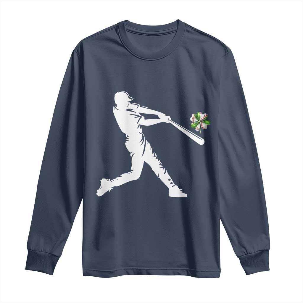 St Patricks Day Baseball Batter Long Sleeve Shirt Irish Sports Gift TS12 Navy Print Your Wear