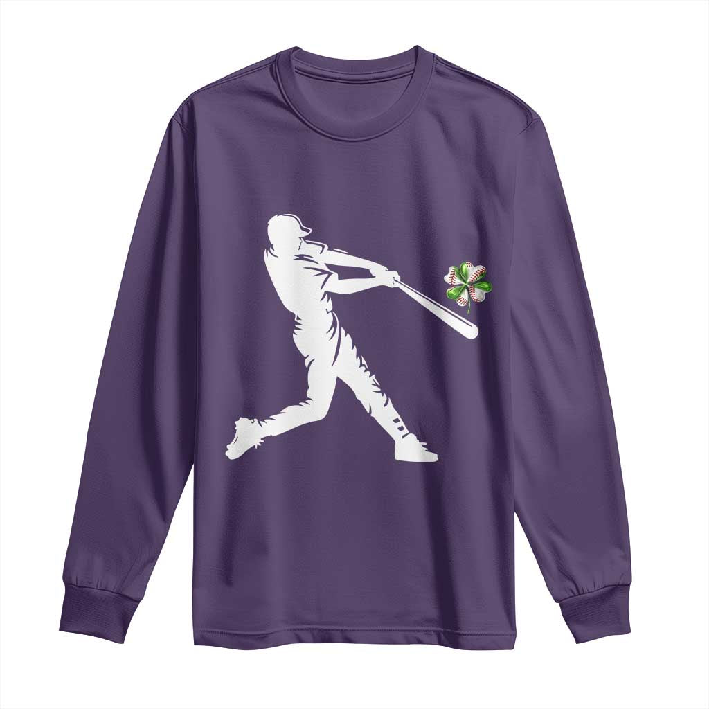 St Patricks Day Baseball Batter Long Sleeve Shirt Irish Sports Gift TS12 Purple Print Your Wear