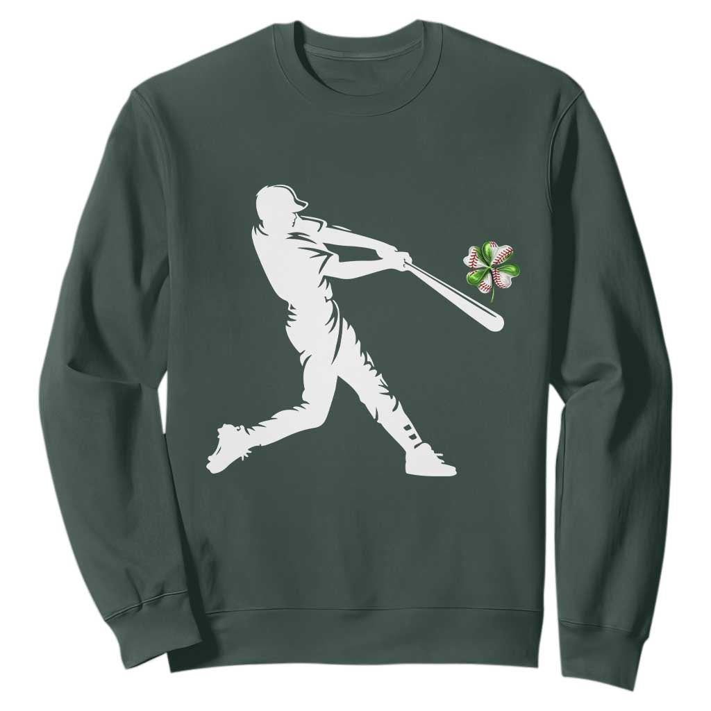 St Patricks Day Baseball Batter Sweatshirt Irish Sports Gift TS12 Dark Forest Green Print Your Wear