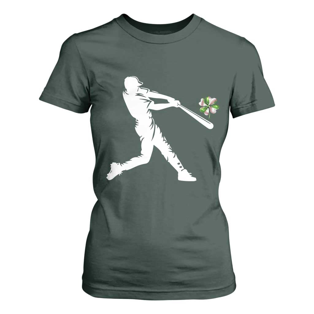 St Patricks Day Baseball Batter T Shirt For Women Irish Sports Gift TS12 Dark Forest Green Print Your Wear